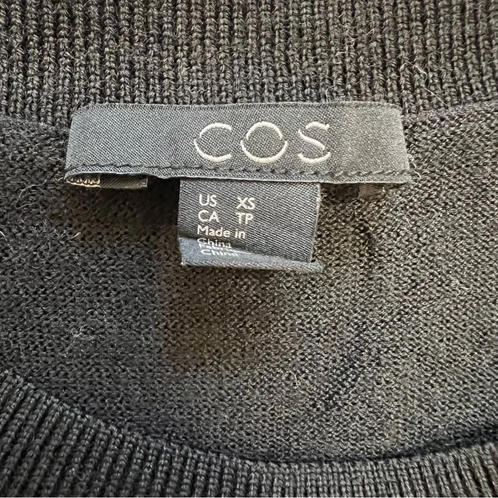 COS Black Long Sleeve Ruffled Trim Sweater Dress Mid Length Stretch Holiday XS - Picture 4 of 9